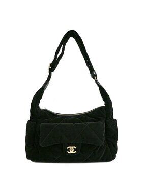 Chanel Large Bowling Bag Velvet Effect Nylon Black